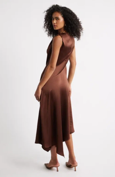 Open Edit Cowl Neck Asymmetric Satin Midi Dress