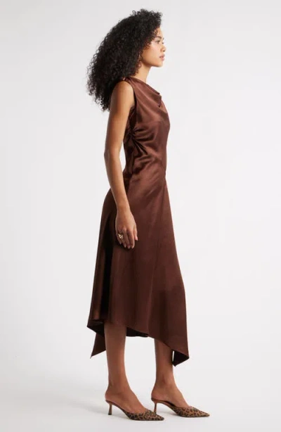 Open Edit Cowl Neck Asymmetric Satin Midi Dress