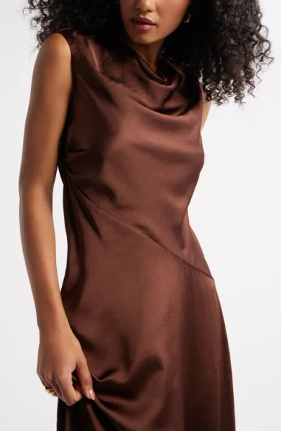 Open Edit Cowl Neck Asymmetric Satin Midi Dress