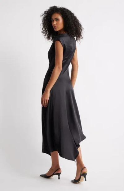 Open Edit Cowl Neck Asymmetric Satin Midi Dress