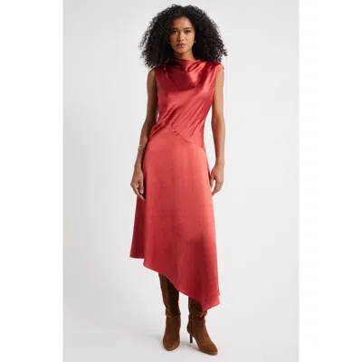 Open Edit Cowl Neck Asymmetric Satin Midi Dress