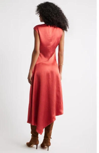 Open Edit Cowl Neck Asymmetric Satin Midi Dress