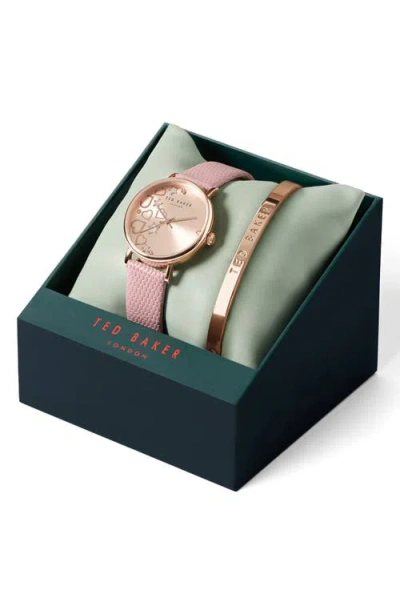 Ted Baker London Phylipa Leather Strap Watch & Bangle Bracelet Set, 34mm