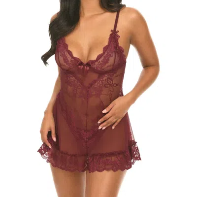 Oh La La Cheri Valentine Soft Cup Lace Babydoll With Bows And G-string Panty