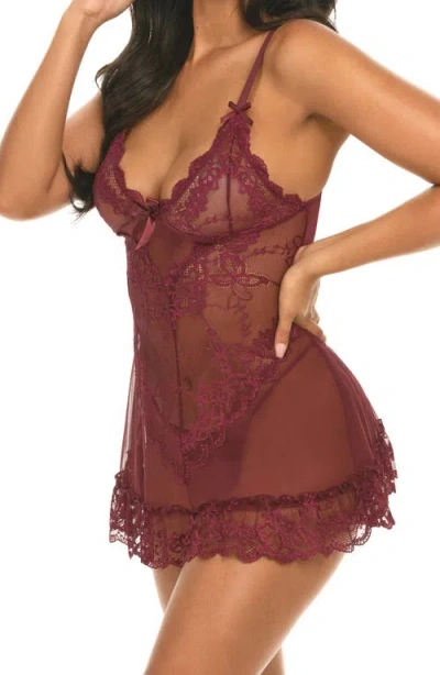 Oh La La Cheri Valentine Soft Cup Lace Babydoll With Bows And G-string Panty