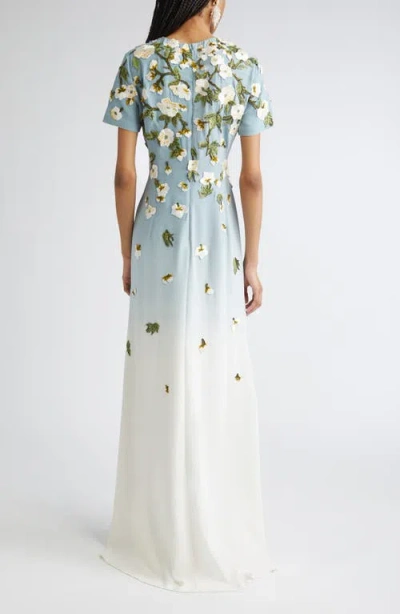 Oscar De La Renta Cherry Blossom Embroidered Dégradé Georgette Gown