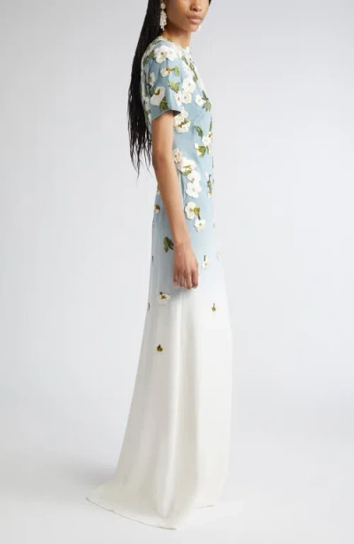 Oscar De La Renta Cherry Blossom Embroidered Dégradé Georgette Gown