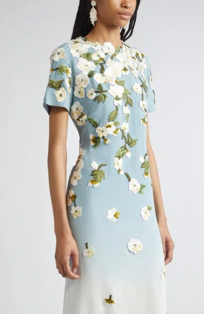 Oscar De La Renta Cherry Blossom Embroidered Dégradé Georgette Gown