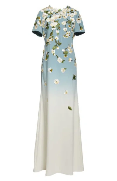 Oscar De La Renta Cherry Blossom Embroidered Dégradé Georgette Gown