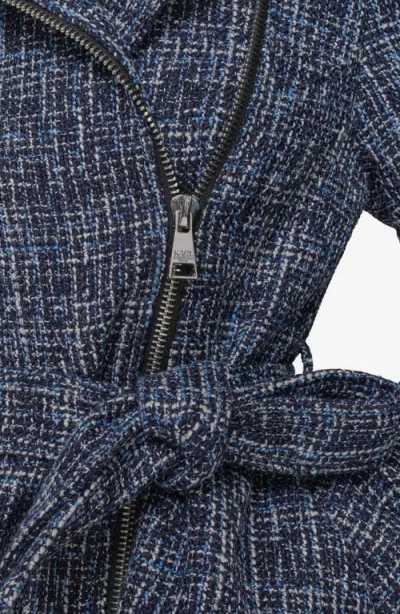 Karl Lagerfeld Belted Tweed Moto Jacket In Blue