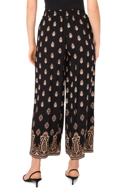 Vince Camuto Printed Wide Leg Pull On Pants In Black