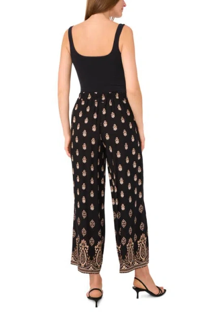 Vince Camuto Printed Wide Leg Pull On Pants In Black
