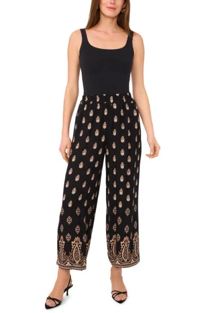 Vince Camuto Printed Wide Leg Pull On Pants In Black
