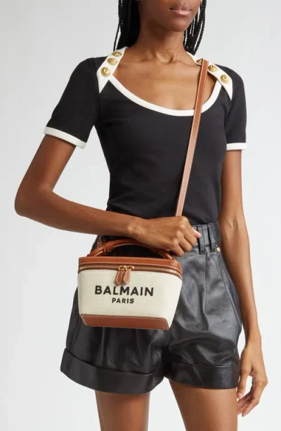 Balmain B-army Logo Canvas & Leather Vanity Case Bag