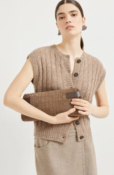 Brunello Cucinelli Essence Pouch Bag With Croc Embroidery
