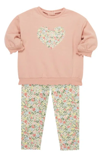 Little Me Heart Sweatshirt & Leggings Set In Green