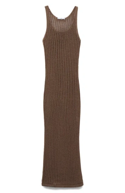 Mango Crochet Long Dress Medium Brown In Brown