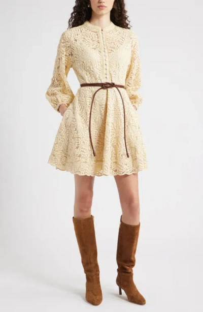 Chelsea28 Long Sleeve Belted Lace Minidress In Yellow