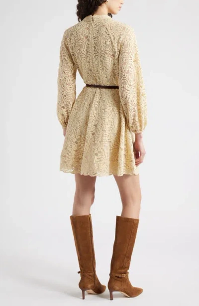 Chelsea28 Long Sleeve Belted Lace Minidress In Yellow
