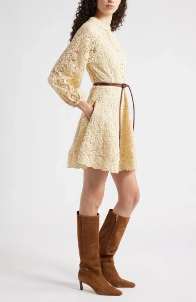 Chelsea28 Long Sleeve Belted Lace Minidress In Yellow