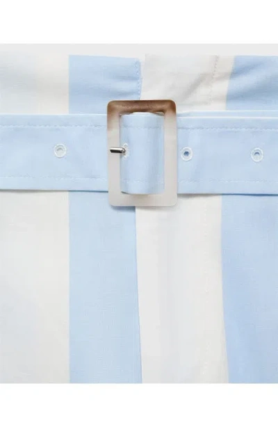 Mango Striped Culotte Trousers With Belt Sky Blue In Blue