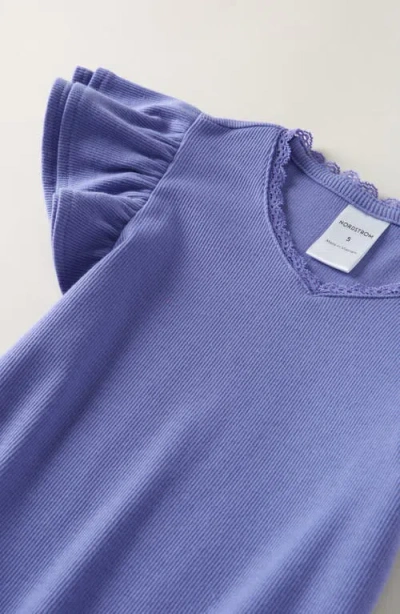 Nordstrom Kids' Rib Flutter Sleeve T-shirt In Purple