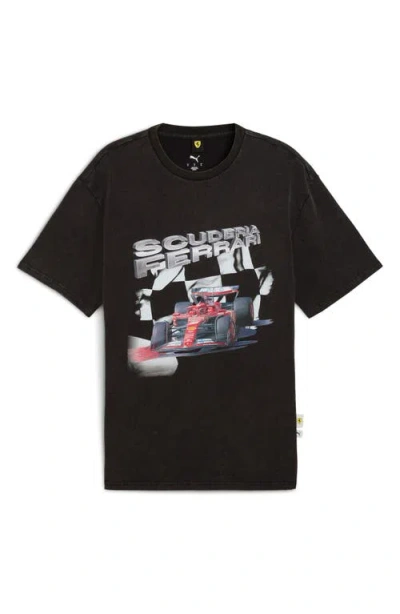 Puma Scuderia Ferrari Sportswear Cotton Graphic T-shirt In Black
