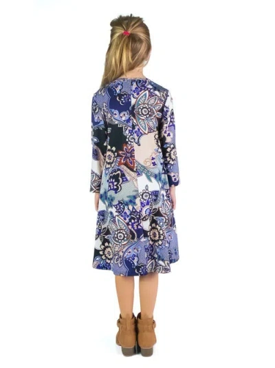 24sevenkid Blue Paisley Long Sleeve Loose Fit Knee Length Tunic Pocket Dress