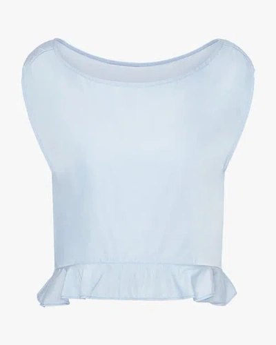 Weworewhat Boat Neck Ruffle Top In Blue