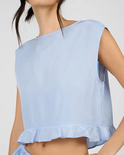 Weworewhat Boat Neck Ruffle Top In Blue