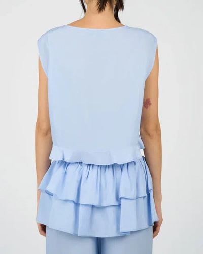Weworewhat Boat Neck Ruffle Top In Blue