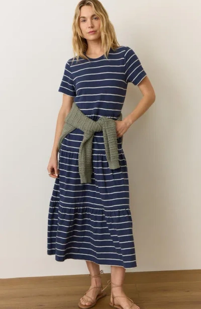 Marine Layer Stripe Cotton Jersey A-line Dress In Blue
