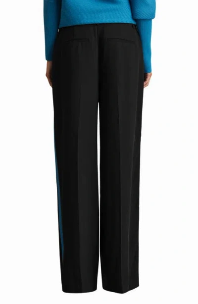 Reiss Isla Side Stripe Wide Leg Pants In Black