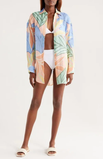 Vitamin A Playa Linen Boyfriend Shirt In Black