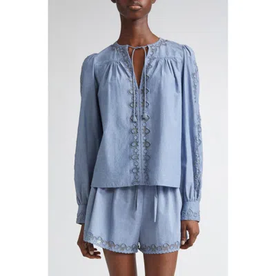 Ulla Johnson Kady Long Sleeve Blouse Chambray In Blue