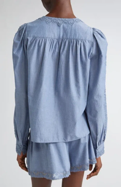 Ulla Johnson Kady Long Sleeve Blouse Chambray In Blue