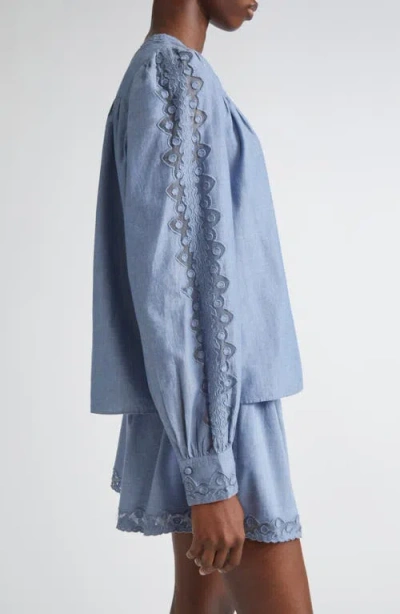 Ulla Johnson Kady Long Sleeve Blouse Chambray In Blue