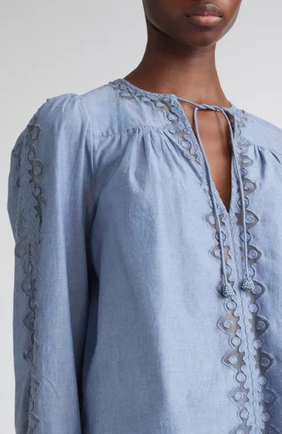Ulla Johnson Kady Long Sleeve Blouse Chambray In Blue