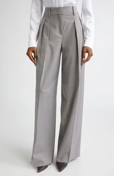 Michael Kors Collection Pleated Houndstooth Slouch Stretch Virgin Wool Trousers In Gray