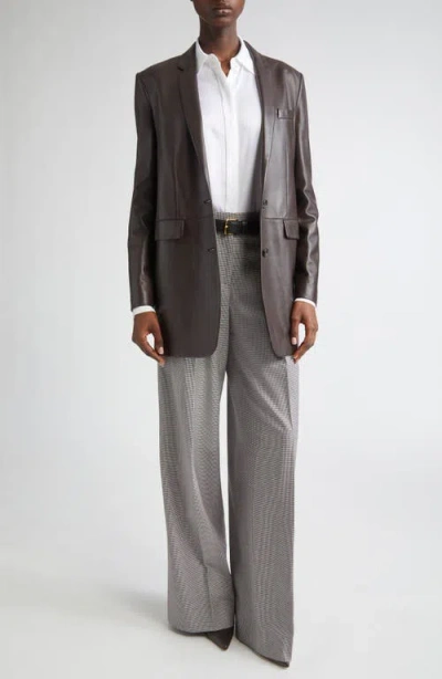 Michael Kors Collection Pleated Houndstooth Slouch Stretch Virgin Wool Trousers In Gray