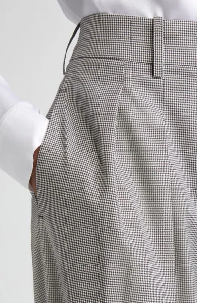 Michael Kors Collection Pleated Houndstooth Slouch Stretch Virgin Wool Trousers In Gray