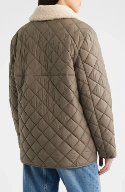 Sam Edelman Quilted Twill Jacket With Faux Shearling Collar In Brown