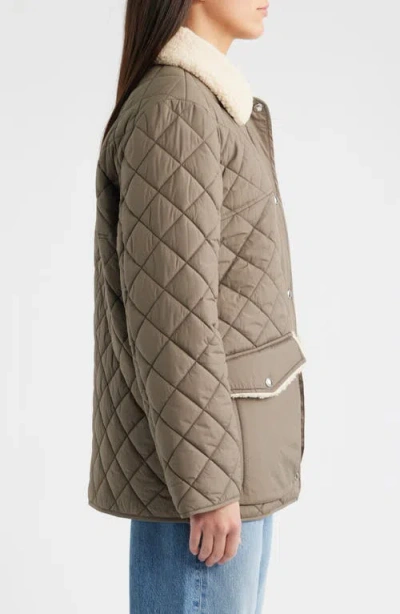 Sam Edelman Quilted Twill Jacket With Faux Shearling Collar In Brown