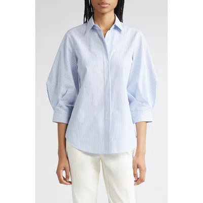 Lafayette 148 Striped Blouson-sleeve Cotton Shirt