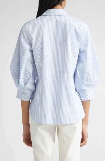 Lafayette 148 Striped Blouson-sleeve Cotton Shirt