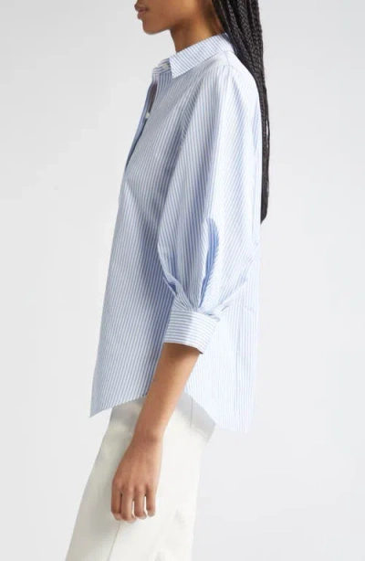 Lafayette 148 Striped Blouson-sleeve Cotton Shirt