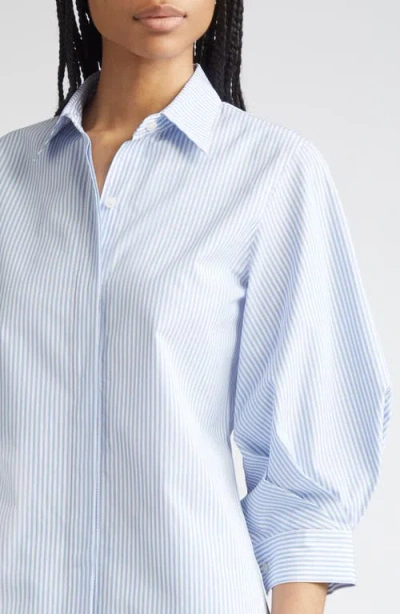 Lafayette 148 Striped Blouson-sleeve Cotton Shirt