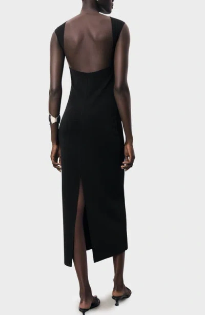 Mango Scoop Back Midi Dress In Black