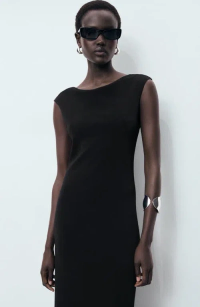 Mango Scoop Back Midi Dress In Black