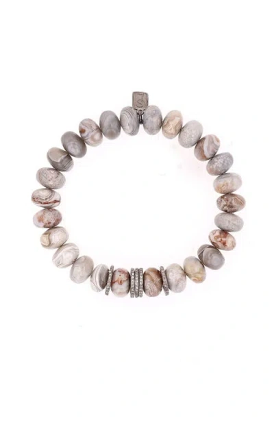 Sheryl Lowe Cream Agate 10mm Bead Bracelet With 5 Diamond Rondelles